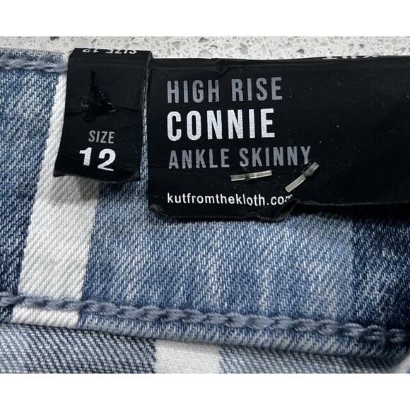 NWT KUT Size 12 Women’s Connie High Rise Ankle Skinny Striped Jeans Raw Hem - Picture 9 of 12